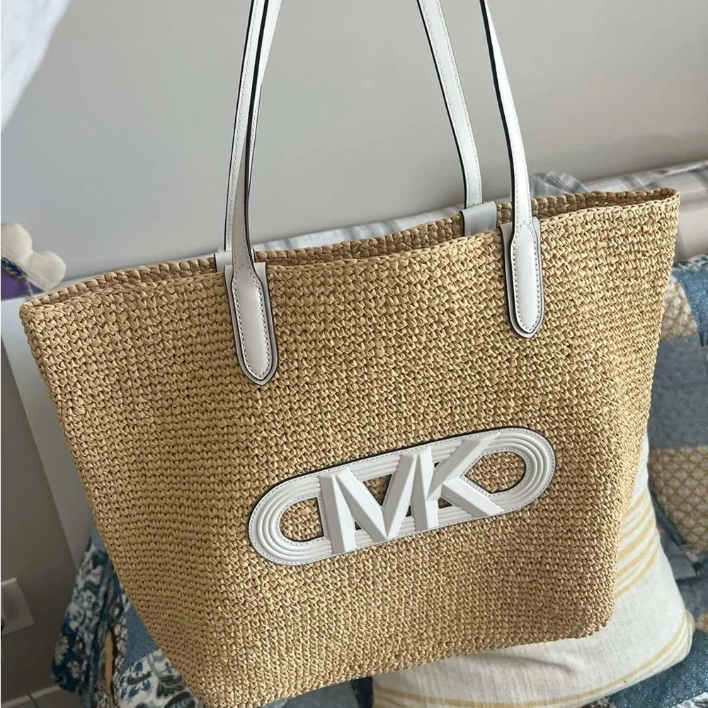 Michael Kors Tan and White Woven Tote - Picture 3 of 3